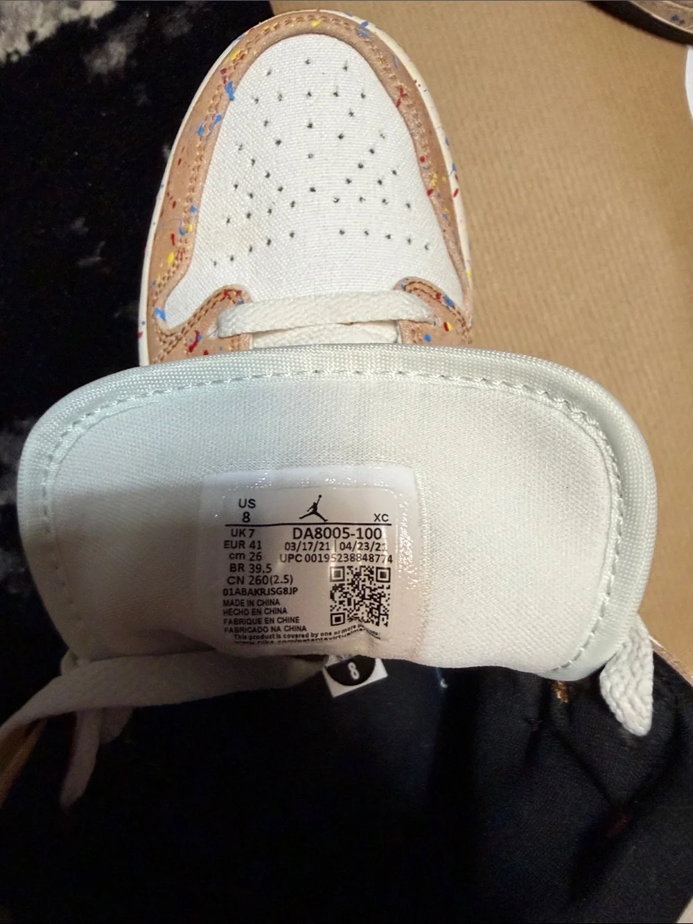 Jordan Men’s Athletic Shoes White Tan with Multicolor Speckle
